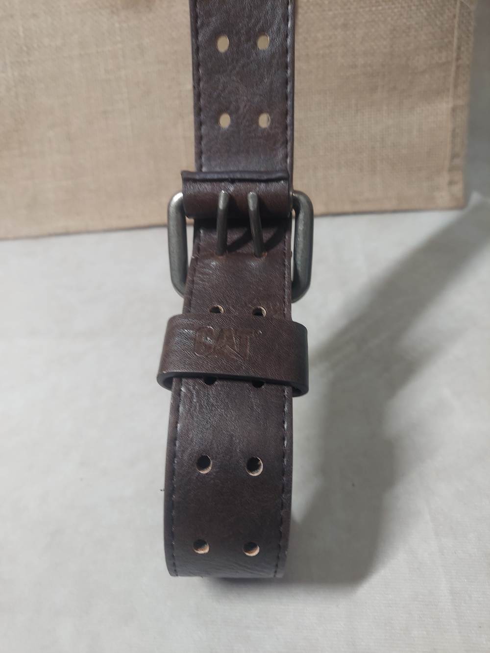 Men's CAT Caterpillar Double-Prong Brown Belt - Size XL (38-40)